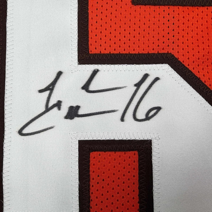 Framed Autographed/Signed Josh Cribbs 35x39 Cleveland Orange Jersey JSA COA