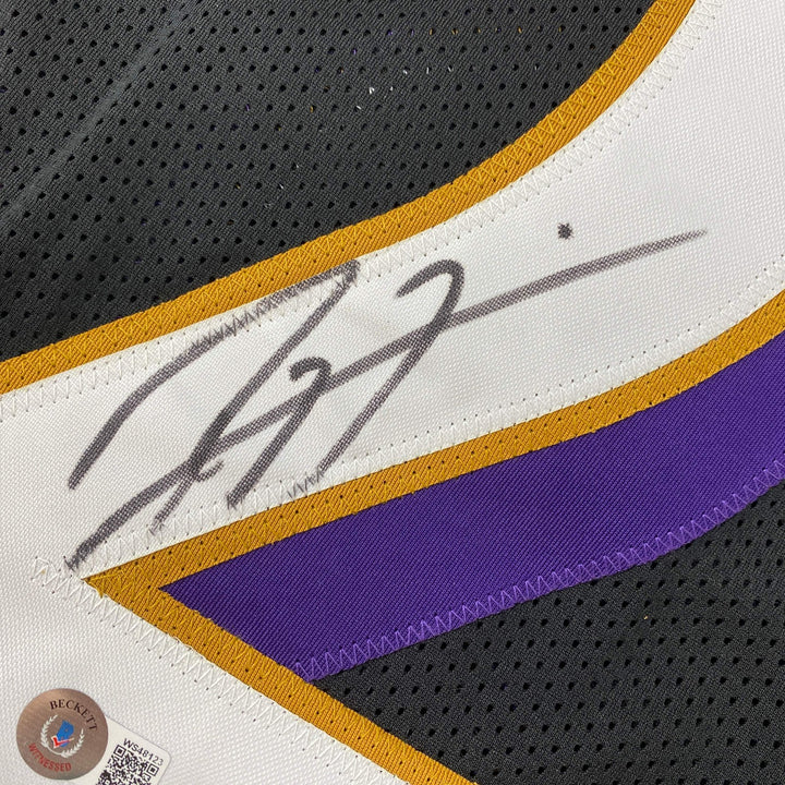 Autographed/Signed Ray Lewis Baltimore Black Stat Football Jersey Beckett COA