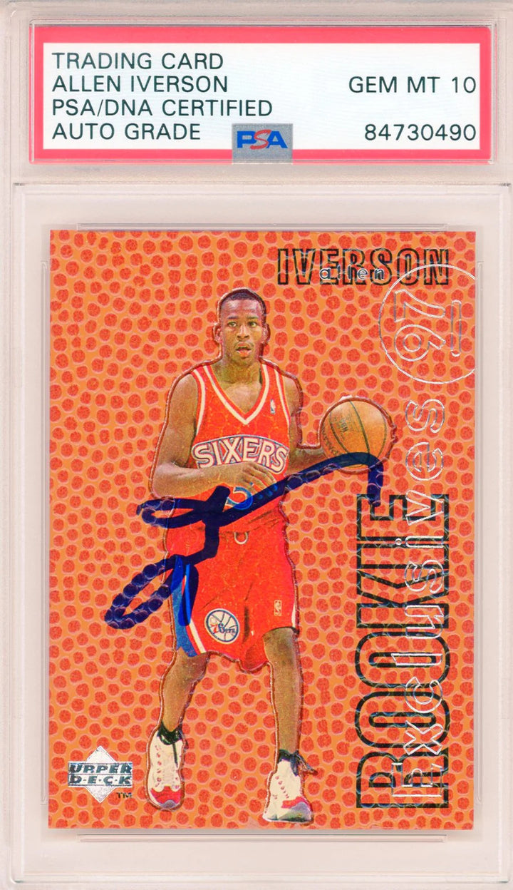 Allen Iverson Autographed 1997 Upper Deck Rookie Exclusives Card #R1 (PSA Auto G