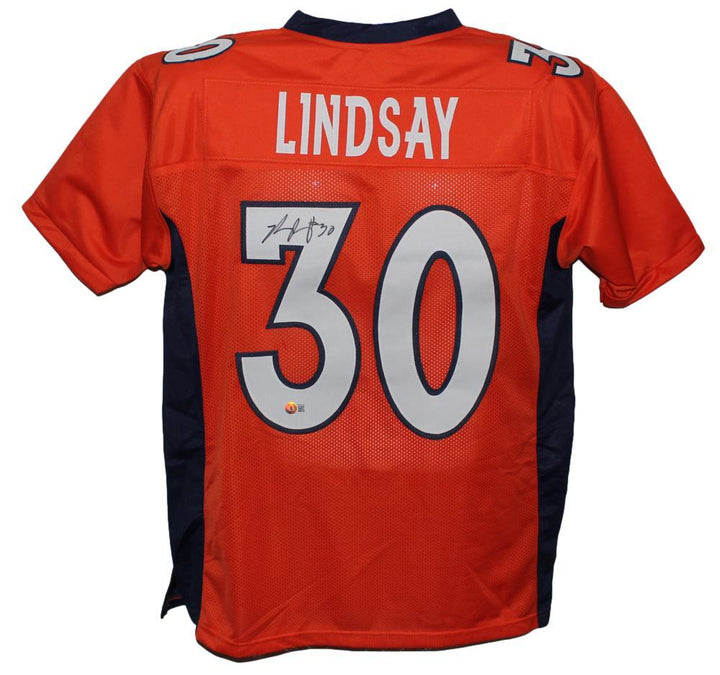 Phillip Lindsay Autographed/Signed Pro Style Orange XL Jersey BAS 34314