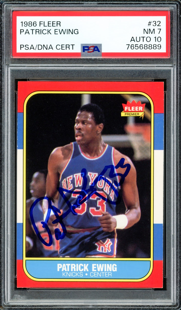 Patrick Ewing Signed 1986-87 Fleer RC #32 New York Knicks PSA7 Auto 10 PSA/DNA