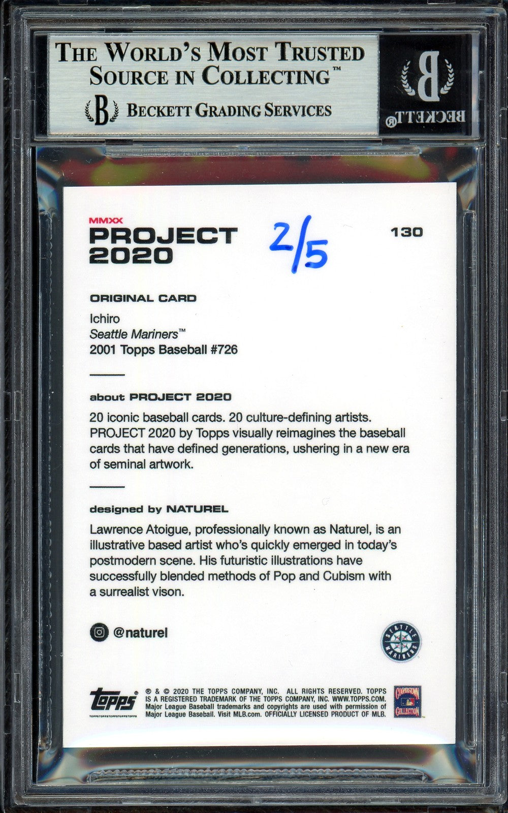 Ichiro Suzuki Auto Signed Topps Project 2020 Naturel Card 130 Black #2/5 Beckett