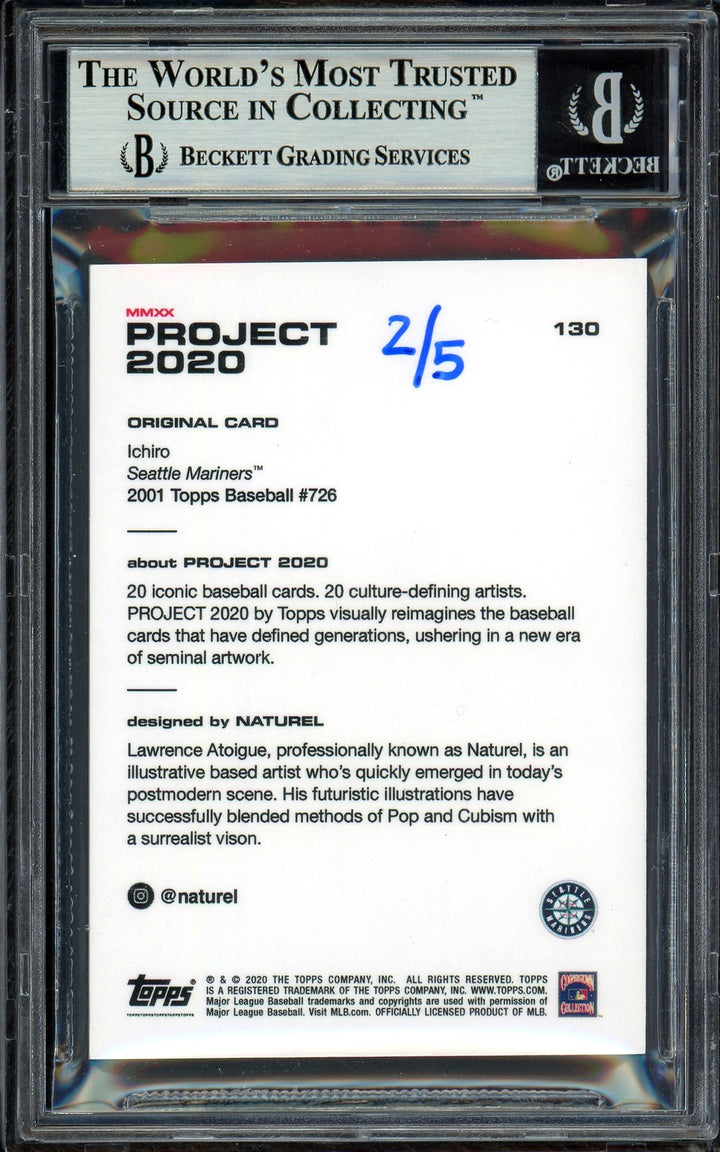 Ichiro Suzuki Auto Signed Topps Project 2020 Naturel Card 130 Black #2/5 Beckett