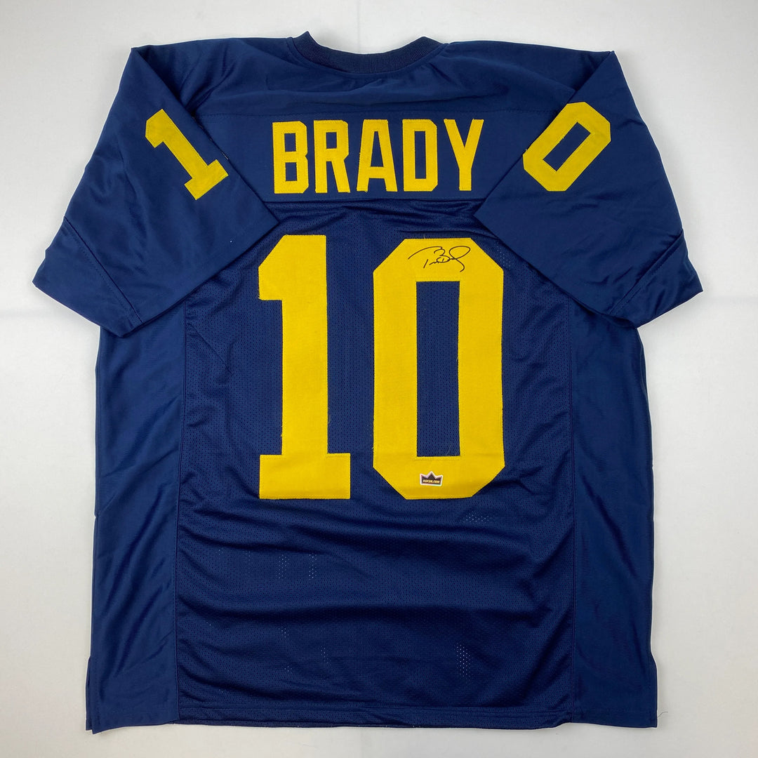 Facsimile Autographed Tom Brady Michigan Blue Reprint Laser Jersey Size Men's XL
