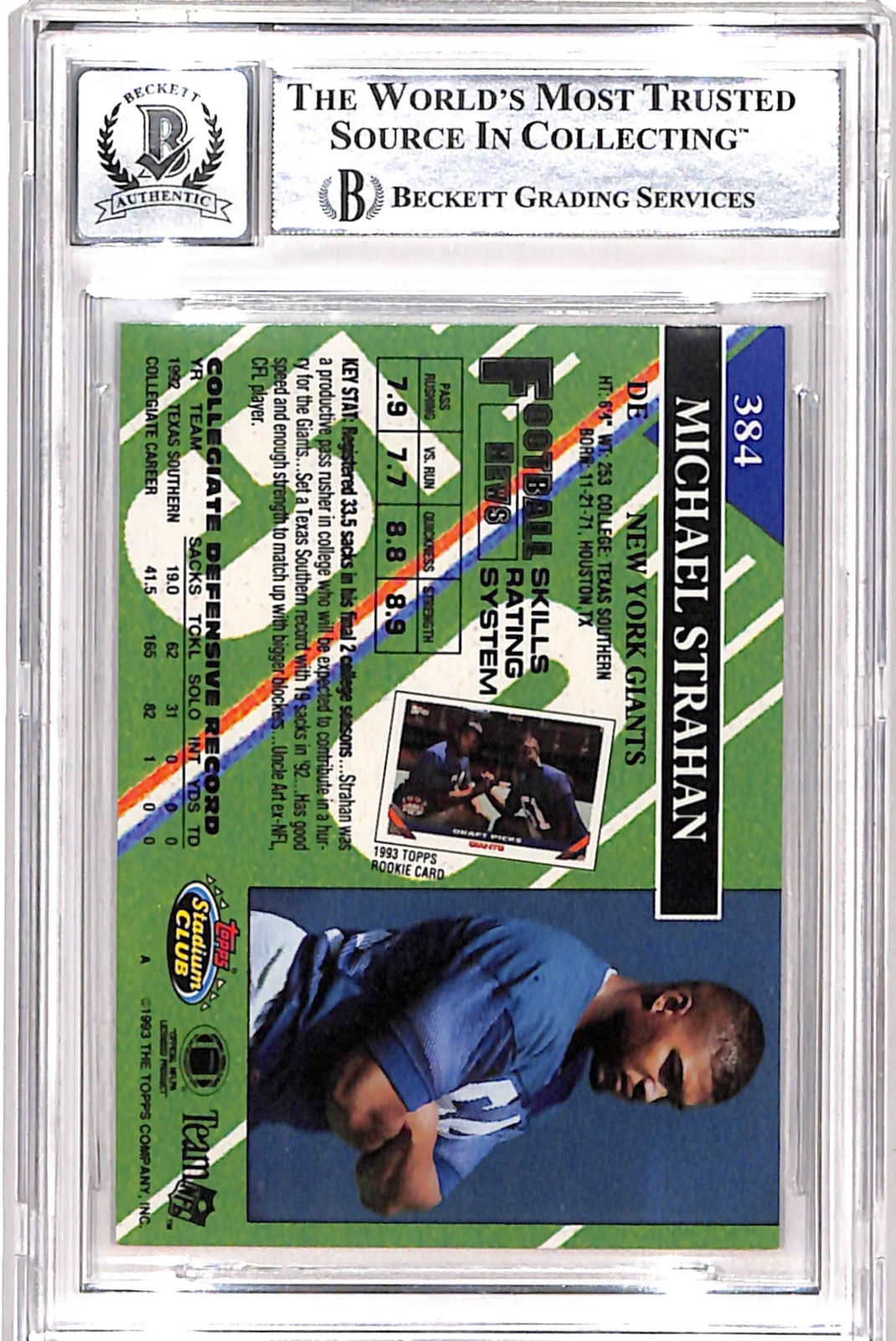 Michael Strahan Signed 1993 Stadium Club #384b 10 Auto Beckett 42730