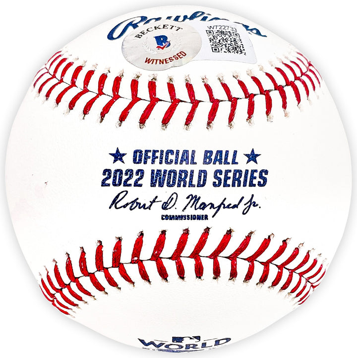 Rafael Montero Signed Official 2022 WS Logo MLB Baseball Astros Beckett Witness