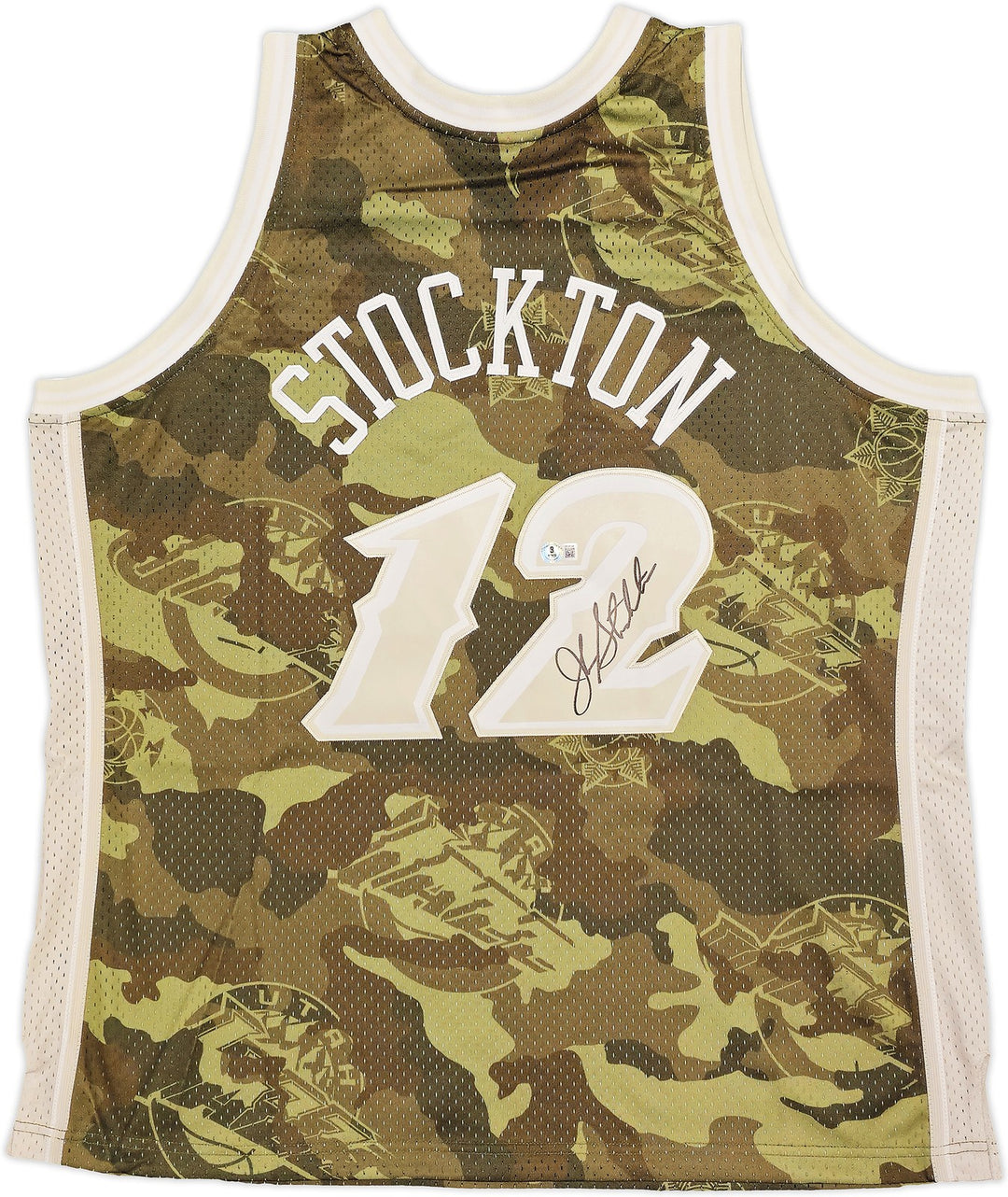 Jazz John Stockton Auto Green Mitchell Ness 98-99 Swingman Ghost Camo Jersey 2X