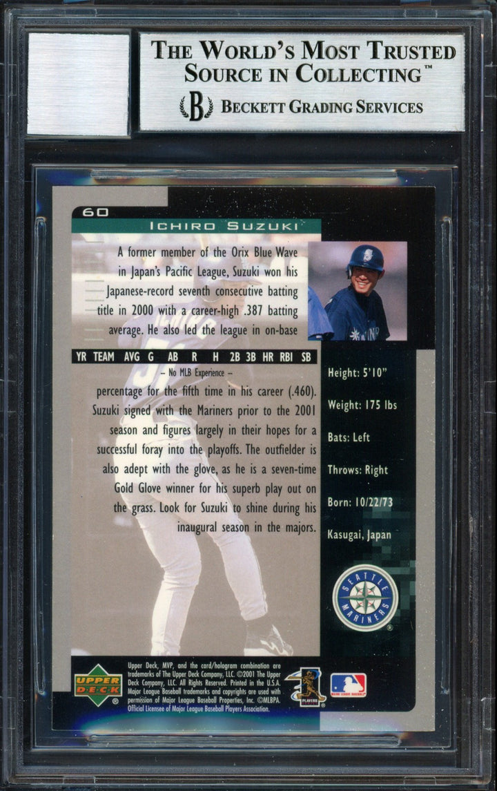 Ichiro Suzuki Signed 2001 Upper Deck MVP RC 60 Seattle Mariners Auto 10 Beckett