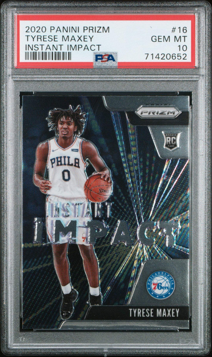 Graded 2020 Panini Prizm Tyrese Maxey #16 Instant Impact Basketball Card PSA 10