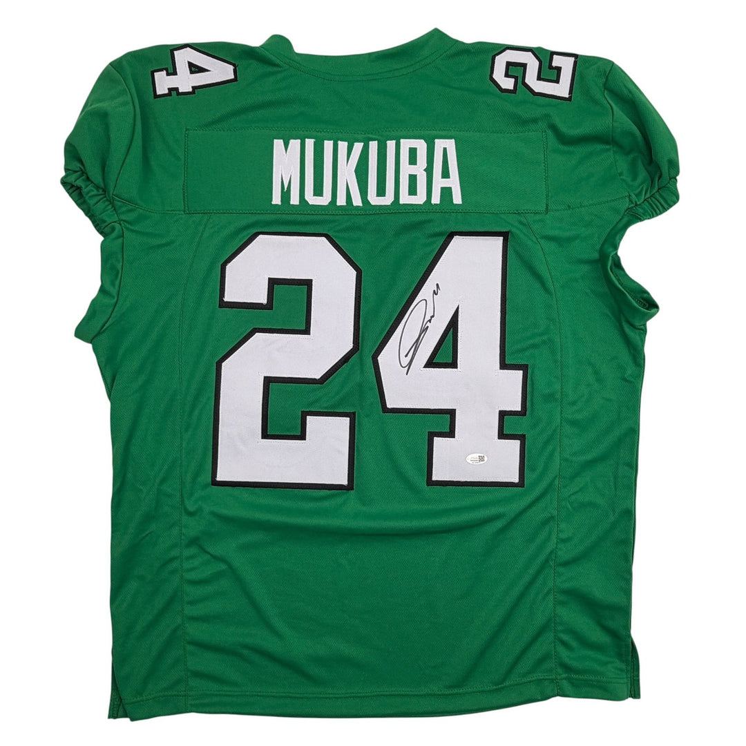 Autographed/Signed Andrew Mukuba Philadelphia Kelly Green Pro Cut Jersey JSA COA