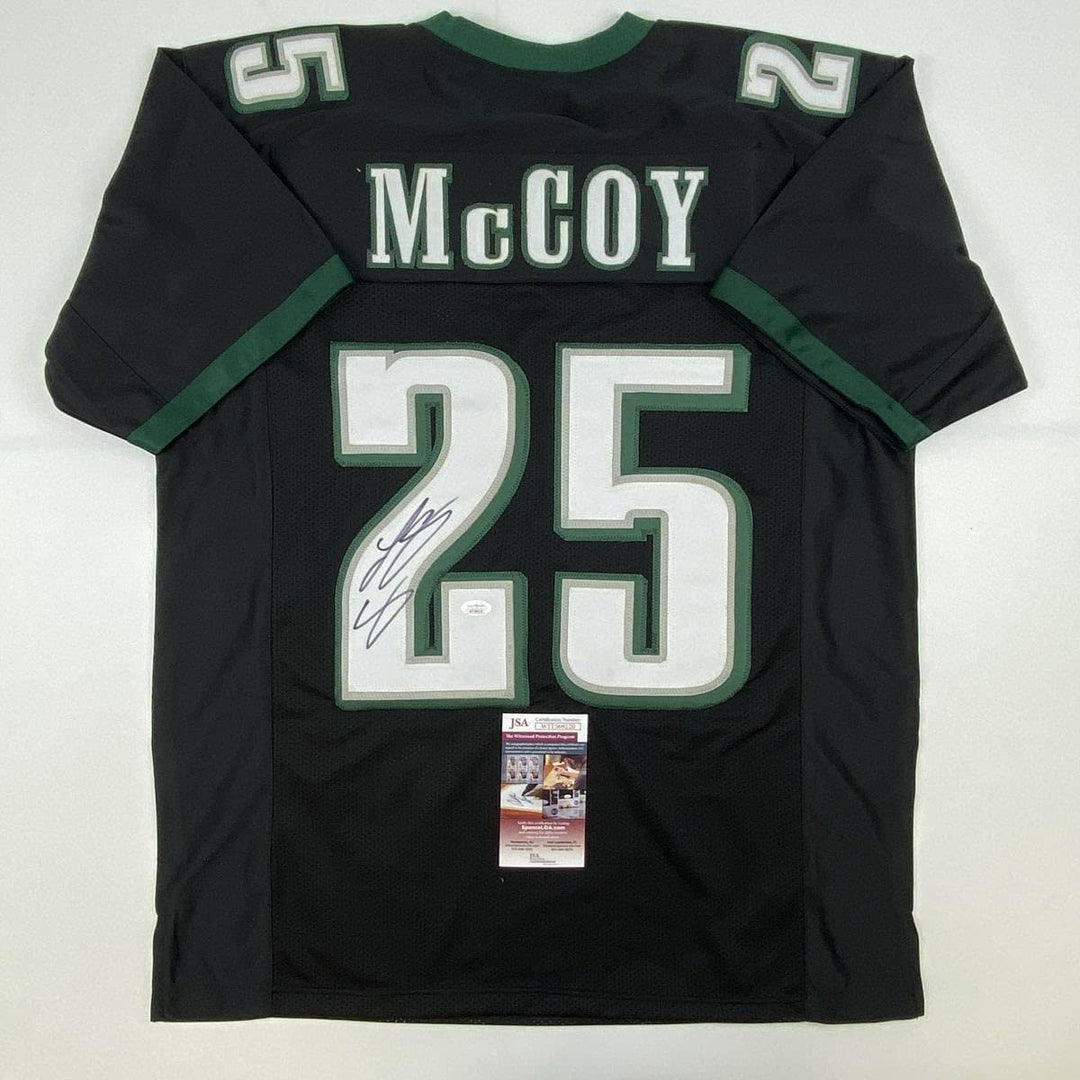 Autographed/Signed LESEAN MCCOY Philadelphia Black Jersey JSA COA Auto