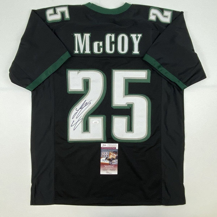 Autographed/Signed LESEAN MCCOY Philadelphia Black Jersey JSA COA Auto