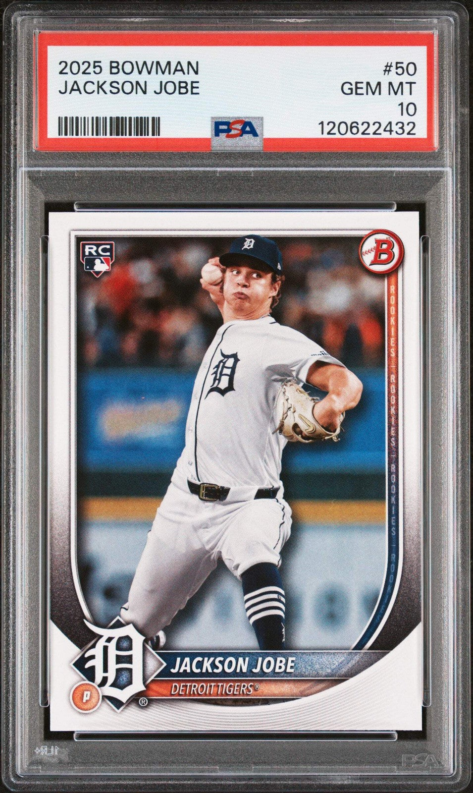 Graded 2025 Topps Bowman Jackson Jobe #50 Rookie Baseball Card PSA 10 Gem Mint