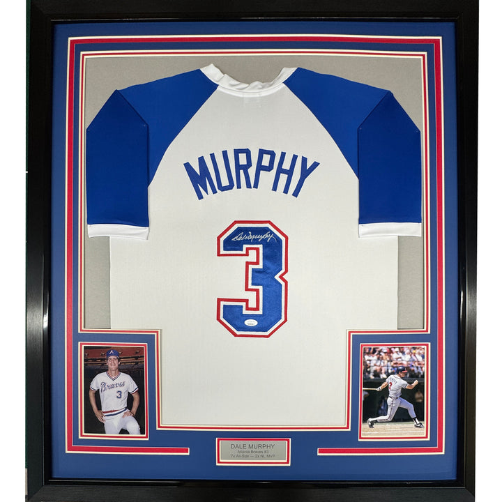 FRAMED Autographed/Signed DALE MURPHY 33x42 Atlanta White Jersey PSA/DNA COA