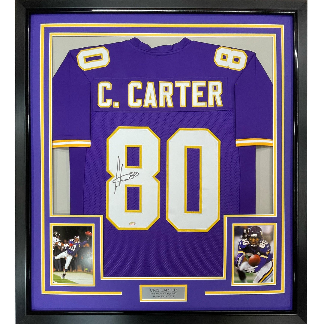 FRAMED Signed CRIS CARTER 35x39 Minnesota Purple Jersey JSA COA Auto