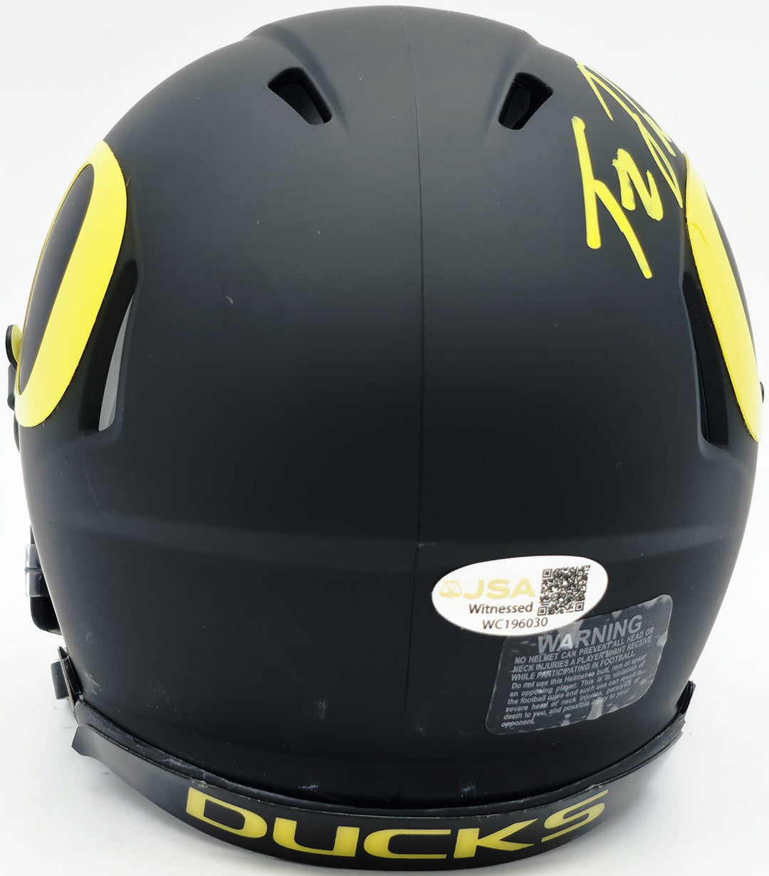 Tez Johnson Signed Oregon Ducks Matte Black Speed Mini Helmet JSA Witness