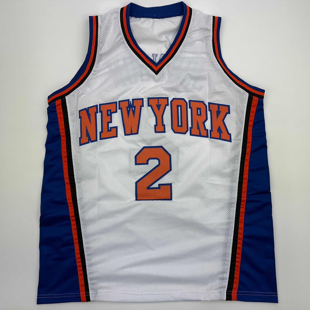 Autographed/Signed Larry Johnson New York White Basketball Jersey JSA COA Auto