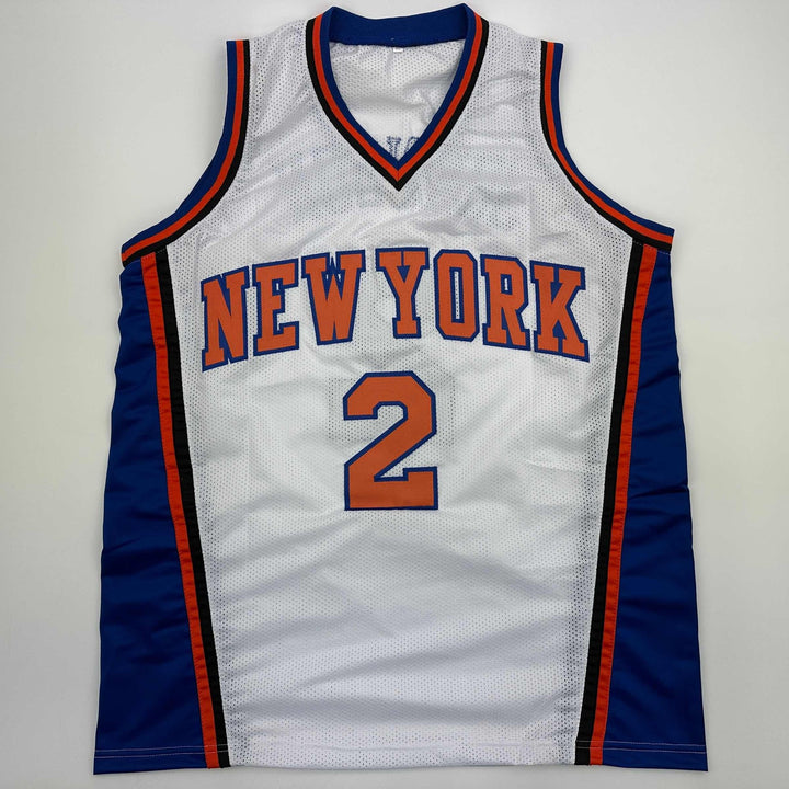 Autographed/Signed Larry Johnson New York White Basketball Jersey JSA COA Auto