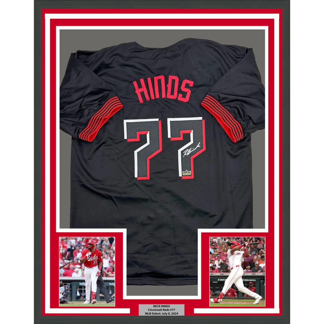 Framed Facsimile Autographed Rece Hinds 35x39 Black Reprint Laser Auto Jersey