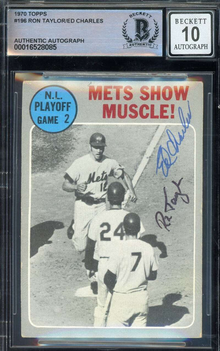 Ron Taylor Ed Charles Gem Mint 10 Beckett BAS Signed 1970 Topps Autographed