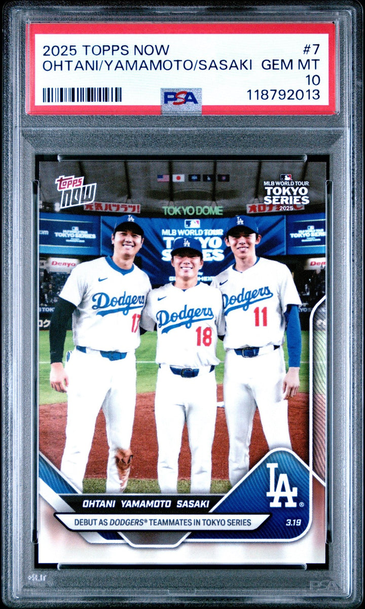 Graded 2025 Topps Now Ohtani/Yamamoto/Sasaki #7 Card PSA 10 Gem Mint