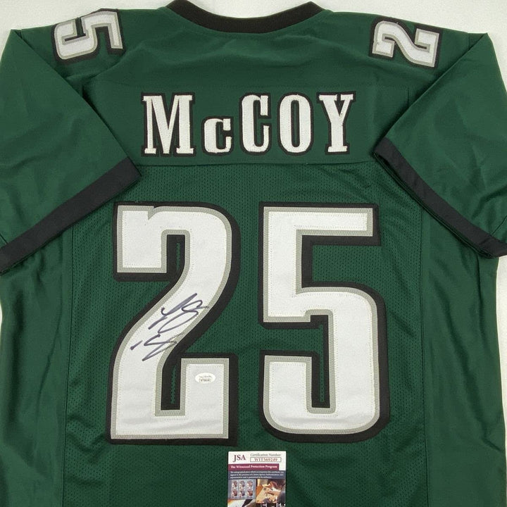 Autographed/Signed LESEAN MCCOY Philadelphia Green Jersey JSA COA Auto