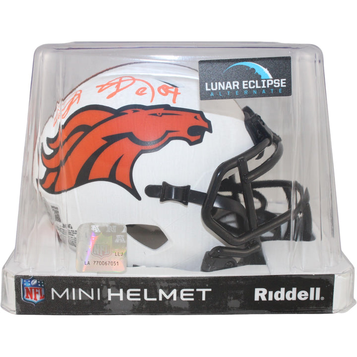Shannon Sharpe Autographed Denver Broncos Lunar Mini Helmet Beckett WIT 50807