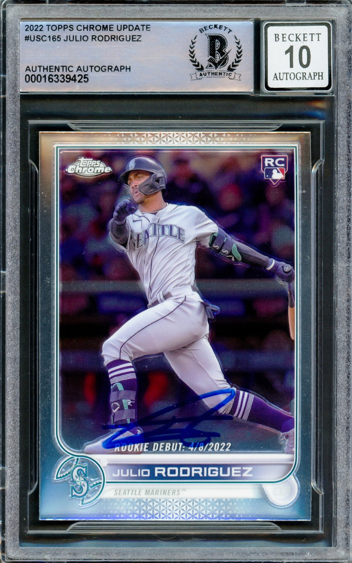 Julio Rodriguez Auto 2022 Topps Chrome Update RC USC165 Mariners Auto 10 Beckett