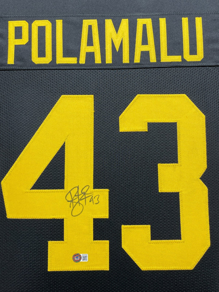 Troy Polamalu Autographed Pittsburgh Steelers Black Jersey Framed BAS Signed