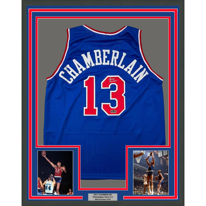 Framed Facsimile Autographed Wilt Chamberlain 33x42 Reprint Laser Auto Jersey