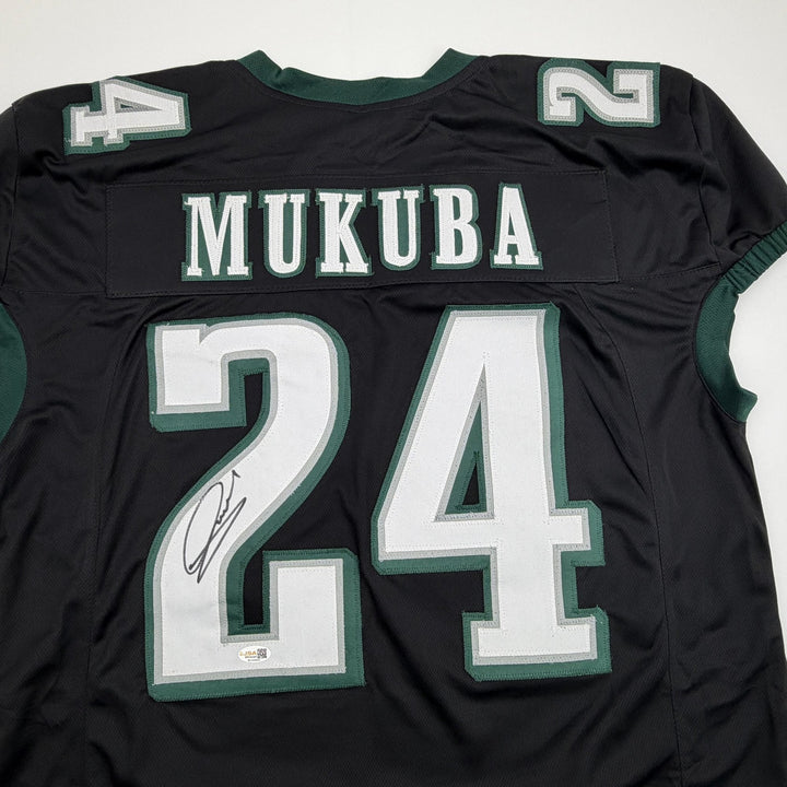 Autographed/Signed Andrew Mukuba Philadelphia Black Pro Cut Jersey JSA COA
