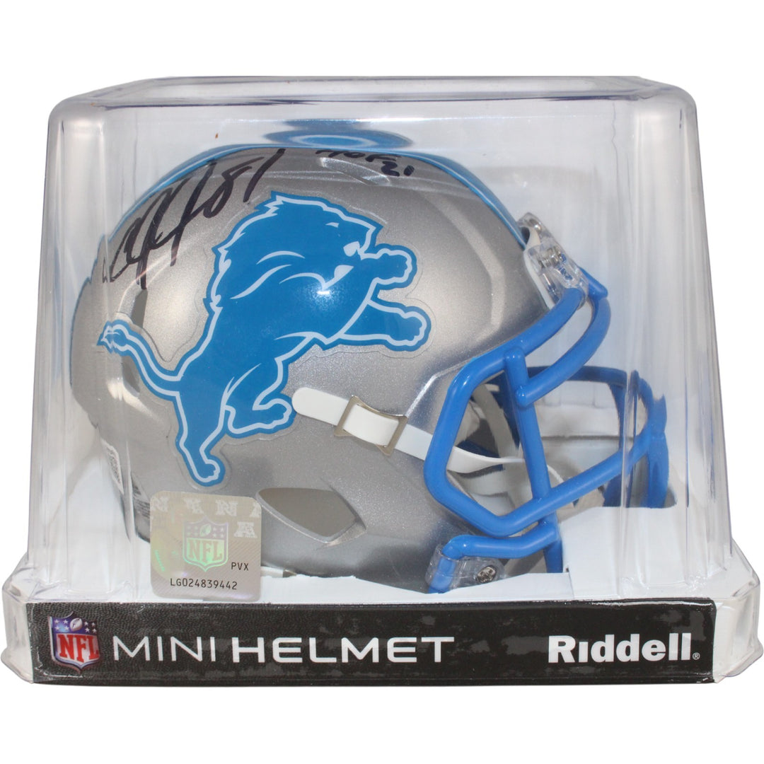 Calvin Johnson Autographed/Signed Detroit Lions Mini Helmet HOF Beckett 53632