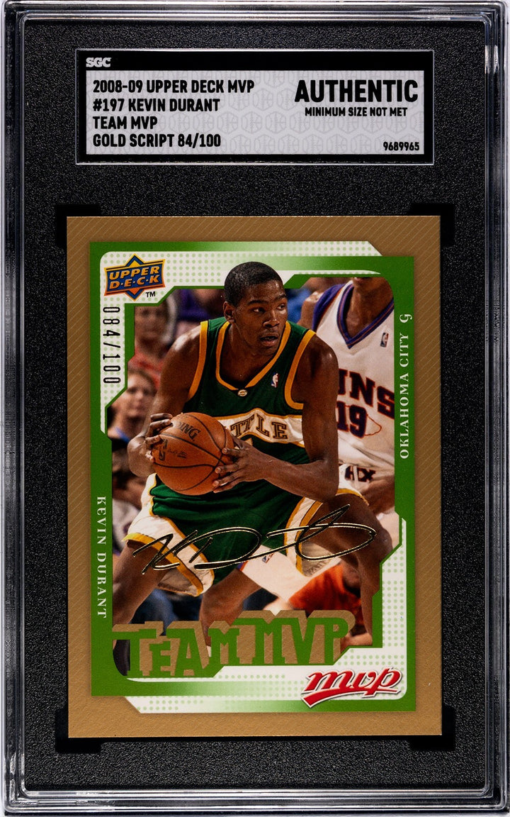 Kevin Durant 2008-09 UD Team MVP Gold Script Card #197- /100- SGC Slabbed Auth