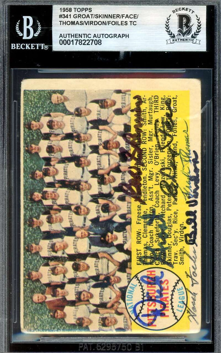 Groat Skinner Face Thomas Virdon Foiles Beckett BAS Signed by 6 1958 Topps Team