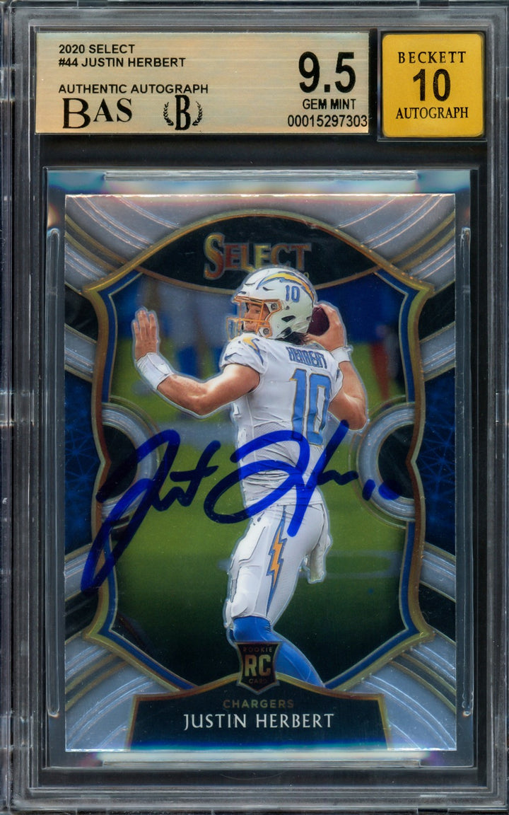 Justin Herbert Signed 2020 Select RC 44 Chargers BGS 9.5 Auto GM 10 Beckett