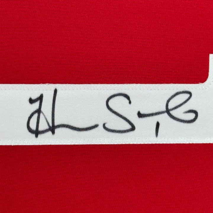 Framed Autographed/Signed Hope Solo 35x39 Red Team USA World Cup Jersey JSA COA