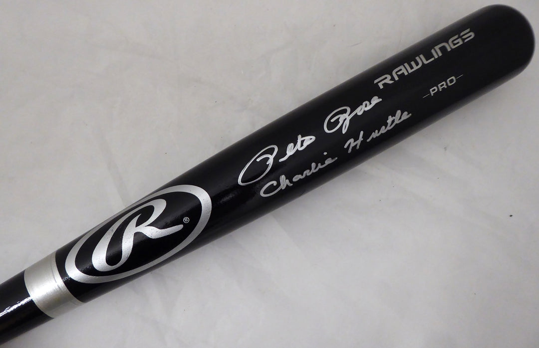 Pete Rose Signed Black Rawlings Bat Cincinnati Reds "Charlie Hustle" PR Holo