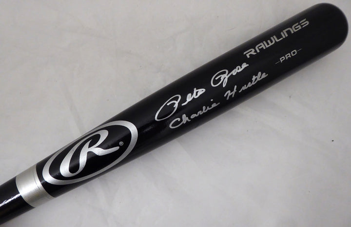 Pete Rose Signed Black Rawlings Bat Cincinnati Reds "Charlie Hustle" PR Holo