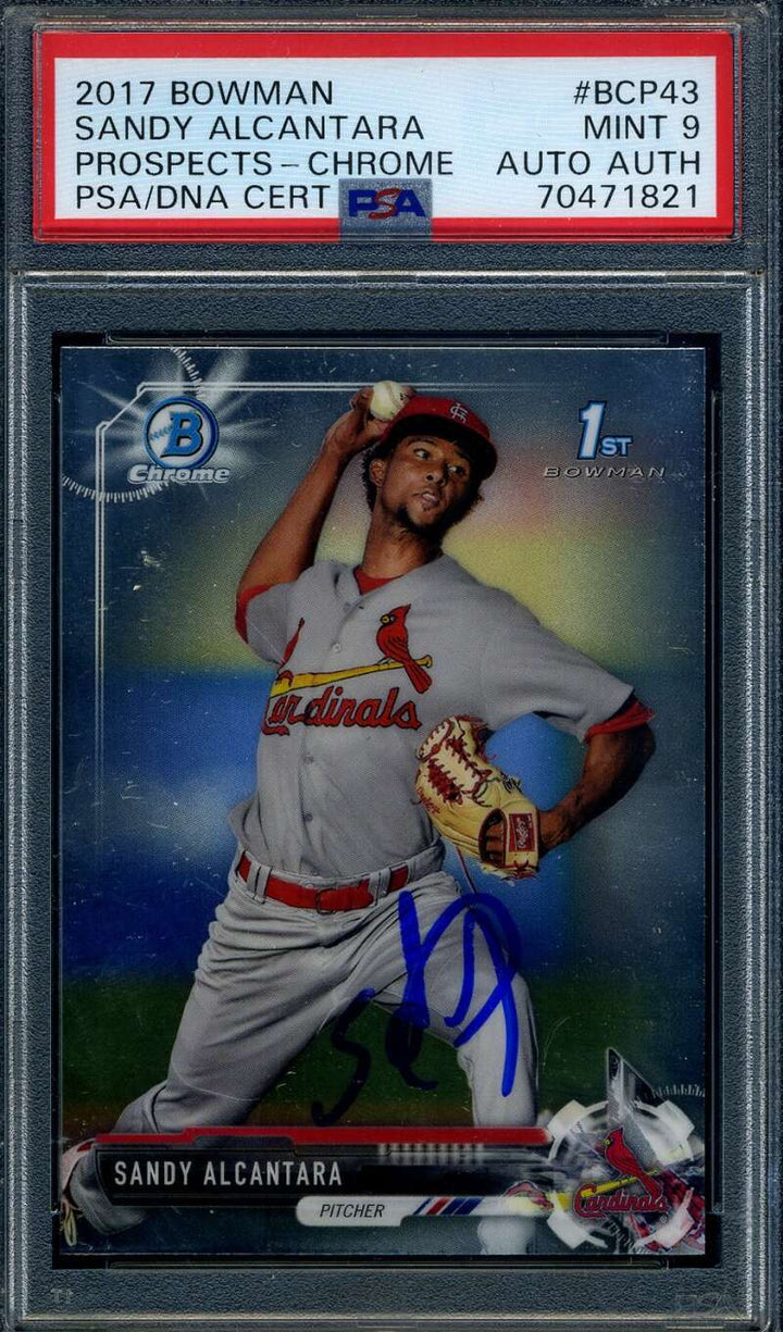 Sandy Alcantra Mint 9 PSA DNA Signed 2017 Bowman First Chrome Rookie Autograph