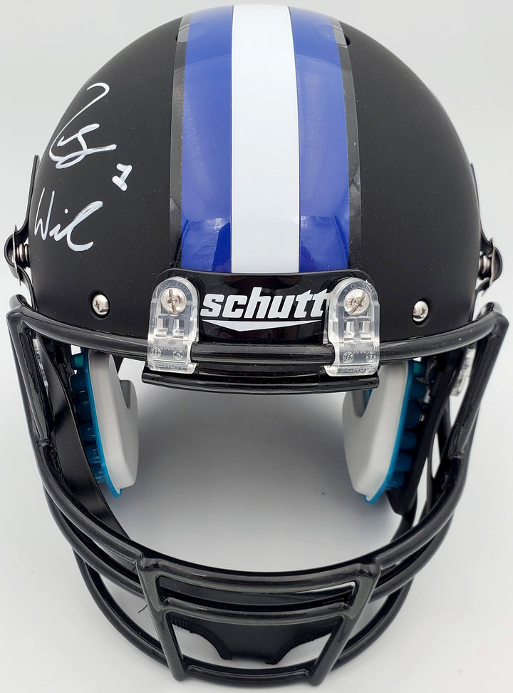 Zach Wilson Signed BYU Cougars Matte Black Schutt Full Size Replica Helmet