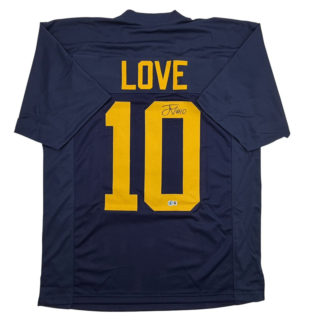 Autographed/Signed Jordan Love Green Bay Blue Retro Football Jersey Beckett COA