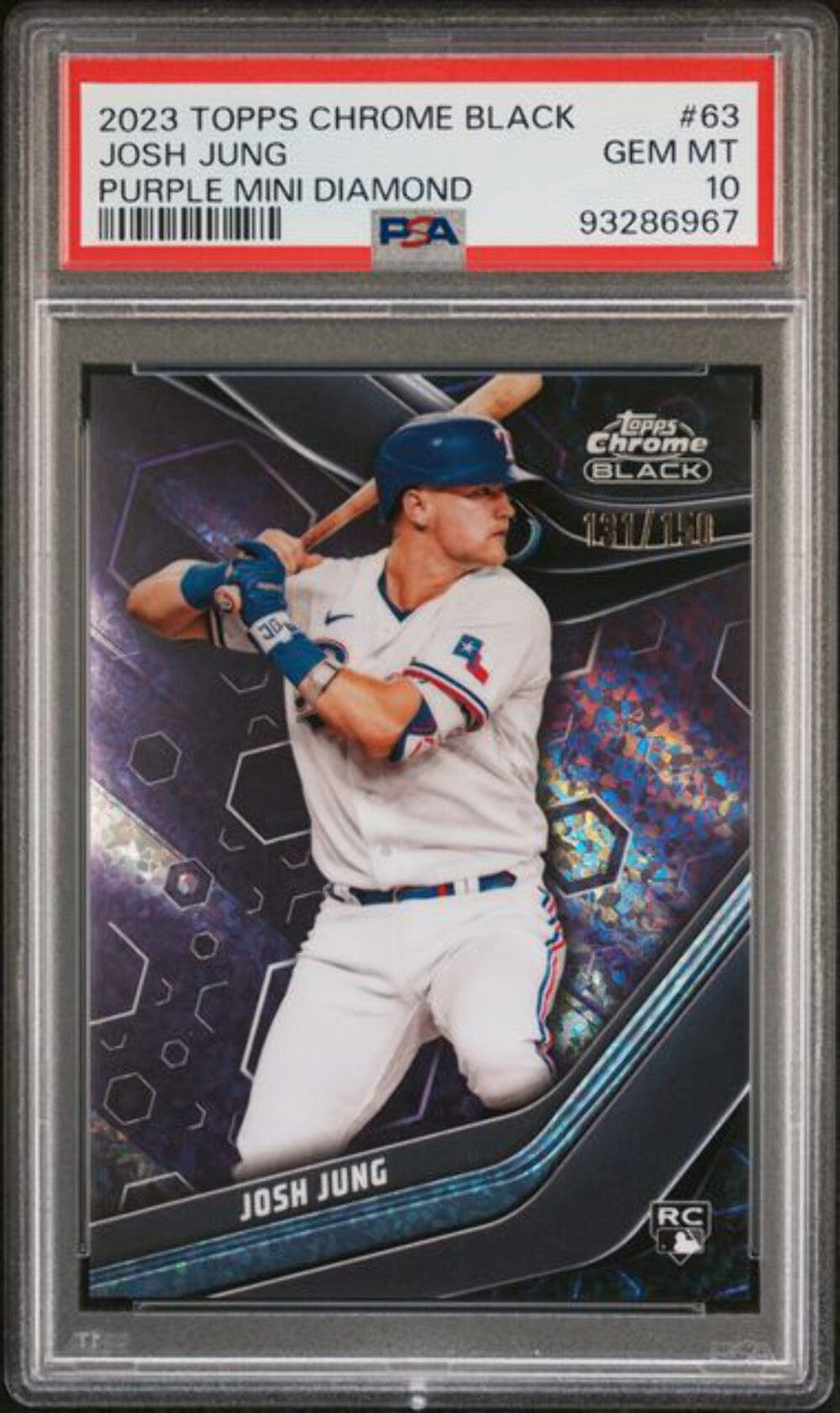 Graded 2023 Topps Chrome Black Josh Jung #63 /150 Purple Mini Rookie Card PSA 10