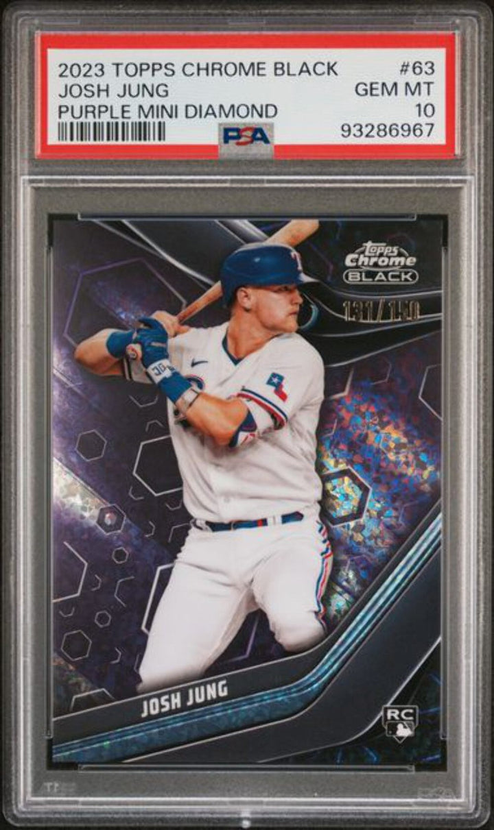 Graded 2023 Topps Chrome Black Josh Jung #63 /150 Purple Mini Rookie Card PSA 10