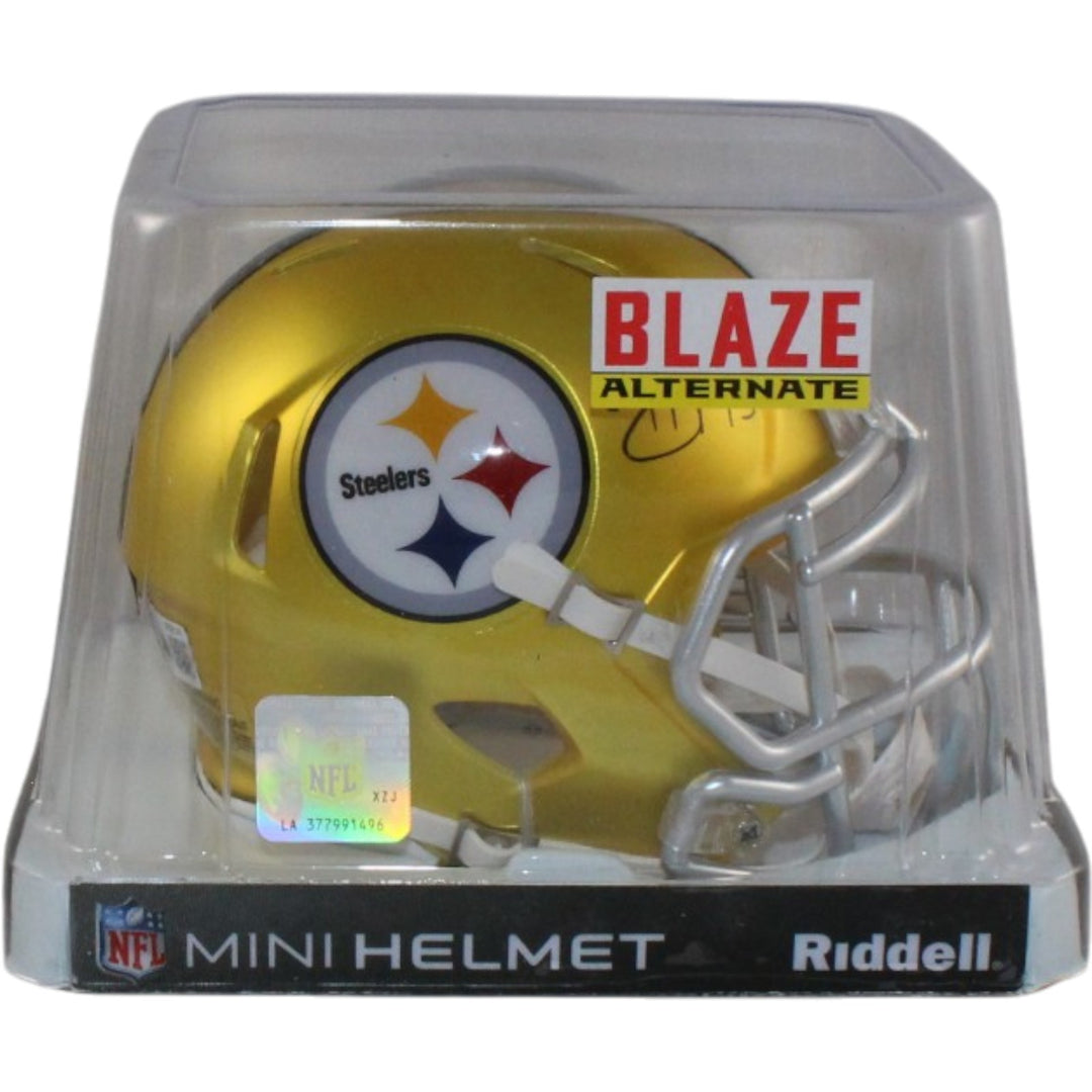 Troy Polamalu Autographed Pittsburgh Steelers Blaze Mini Helmet Beckett 56184