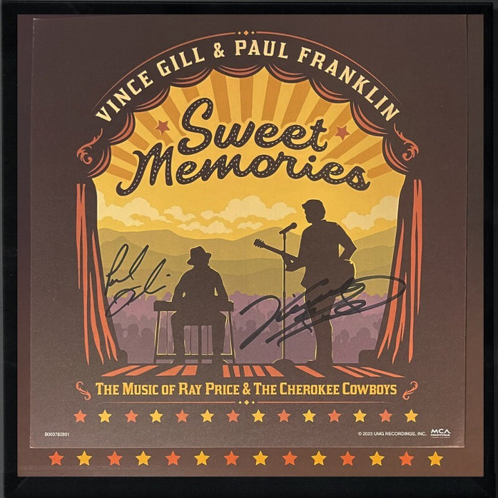 Vince Gill/Paul Franklin dual signed 2023 Sweet Memories 11x11 Art Card Framed