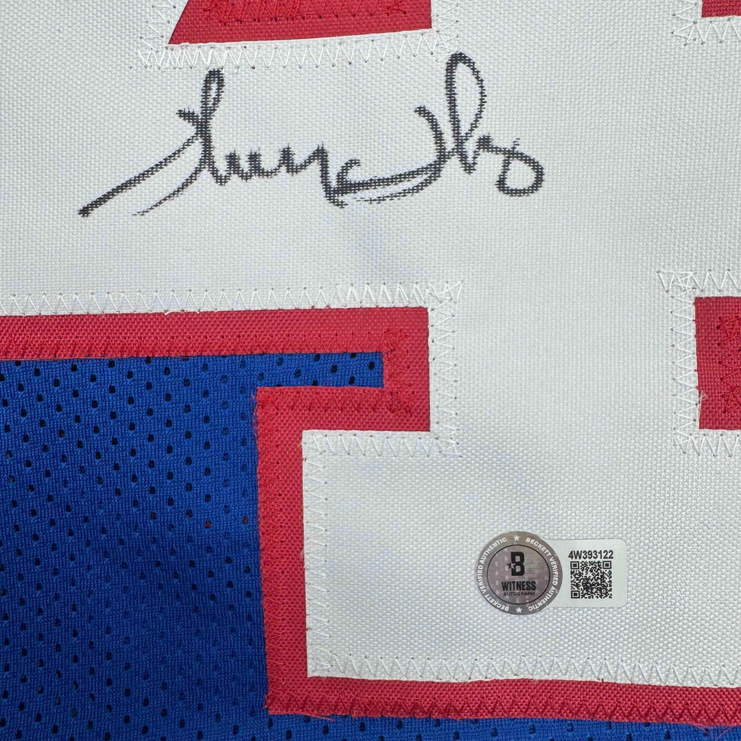 Autographed/Signed THURMAN THOMAS Buffalo Blue Football Jersey JSA COA Auto