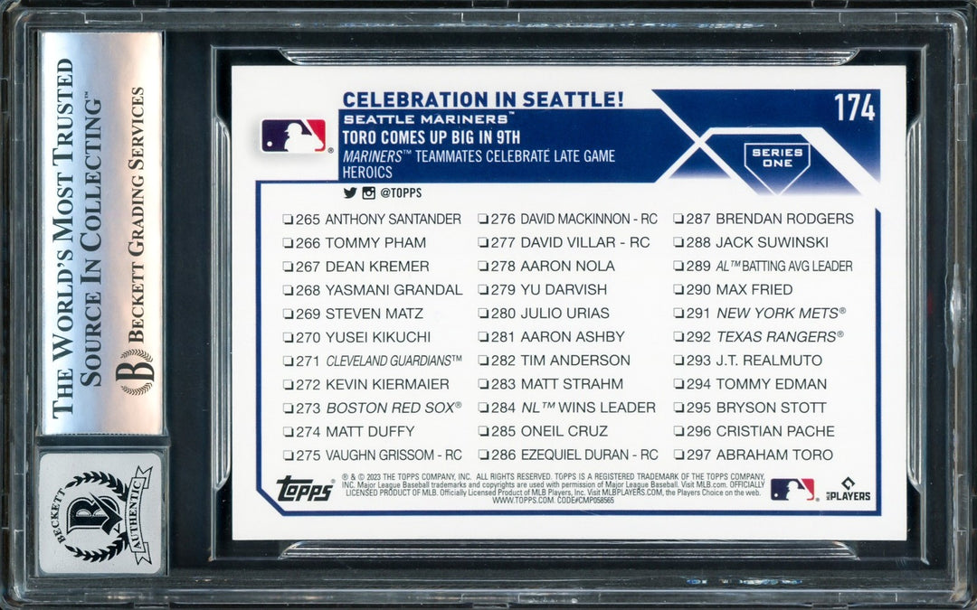 Julio Rodriguez Signed 2023 Topps Card #174 Seattle Mariners Auto GM 10 Beckett