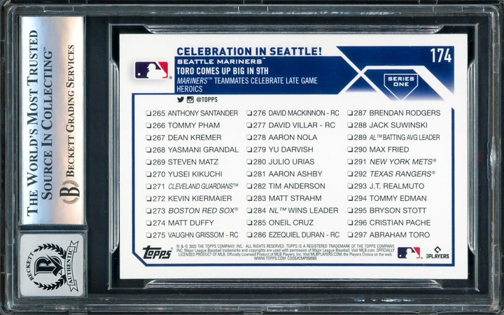 Julio Rodriguez Signed 2023 Topps Card #174 Seattle Mariners Auto GM 10 Beckett