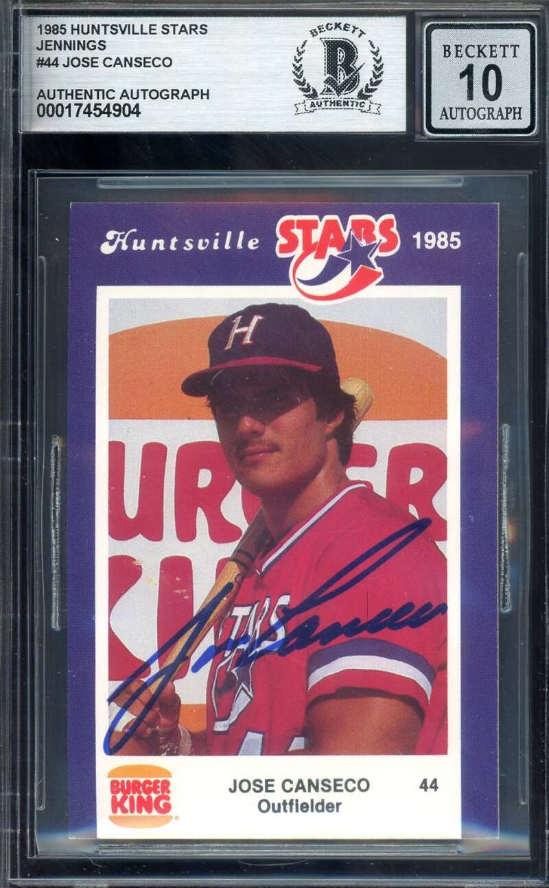 Jose Canseco Gem Mint 10 Beckett BAS Signed 1985 Huntsville Stars Jennings Rooki