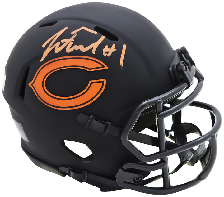 Justin Fields Auto Signed Chicago Bears Eclipse Black Speed Mini Helmet Beckett